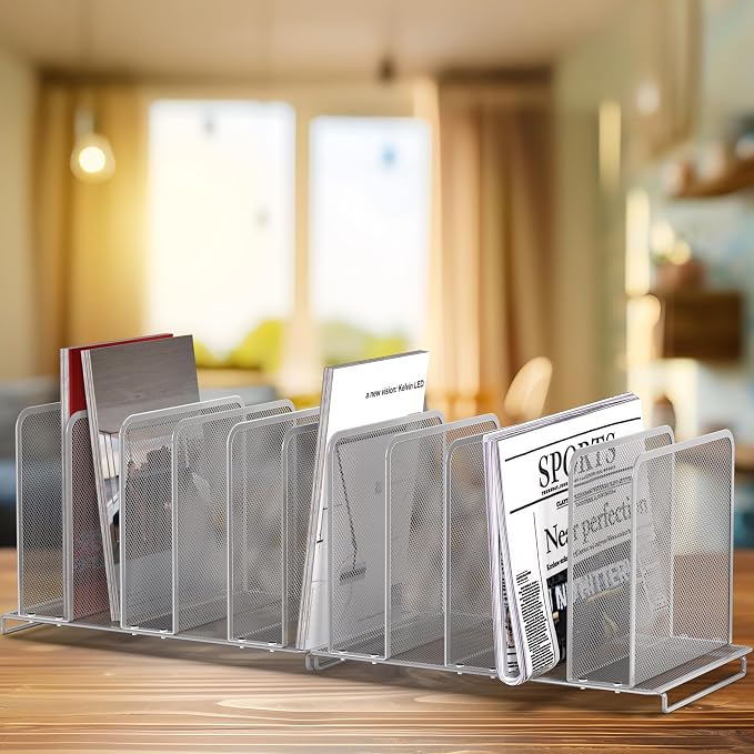 Simple Houseware 5 Section Upright File Sorter Organizer, Silver - 2 Pack