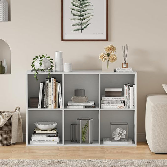 VDNEND Wooden Cube Storage Organizer with Closed Back Panel, 11in Cube Shelf Opening, Bookshelf, Display Shelf,Closet Cabinet for Home and Office (Embossed White, 6-Cube 35.98L*9.45W*24.09H)