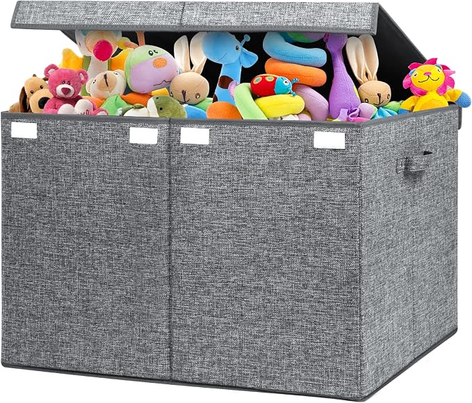 122L Large Toy Box Chest Storage with Lid, Collapsible Kid Toy Storage | Toy Chest with with Removable Divider for Kids, Boys, Girls, Nursery, Living Room, Bedroom, 26"x17" x17" (Linen Gray)