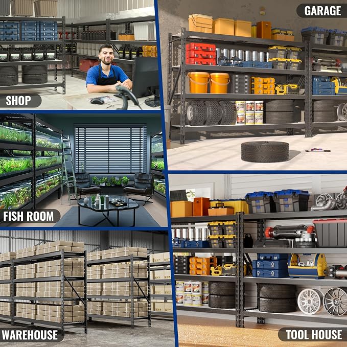 WORKPRO 77" Garage Shelving Unit, 8000LBS Heavy Duty Metal Storage Rack, Extra Wide Adjustable 4-Tier Shelves for Warehouse, Basement, and Garage, 77" W X 24" D X 72" H, Black