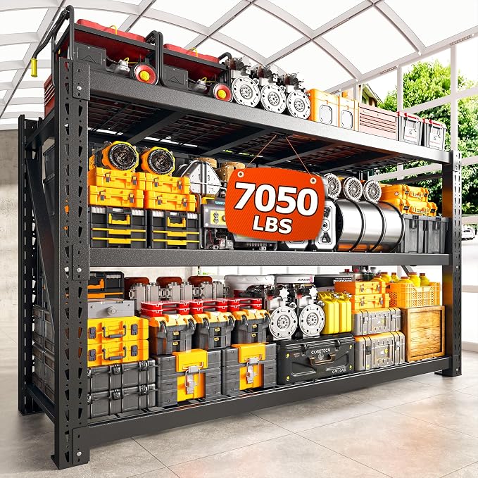 Bepatio 7050LBS Heavy Duty Garage Shelving,68''W Storage Shelves Metal Shelving Unit, 3 Tier Shelf,Adjustable Industrial Shelving for Warehouse Commercial Storage Rack,68''Wx23.7''Dx66''H