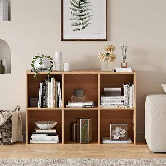 VDNEND Wooden Cube Storage Organizer with Closed Back Panel, 11in Cube Shelf Opening, Bookshelf, Display Shelf,Closet Cabinet for Home and Office (Natural Oak, 6-Cube 35.98L*9.45W*24.09H)