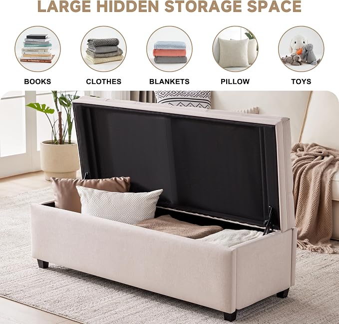 Mangodan 50 Inch Large Storage Ottoman, Tufted Ottoman with Storage | End of Bed Ottomans for Living Room, Bedroom, Modern Entryway Benchs