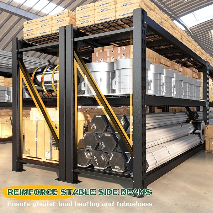 Bepatio 77" W Garage Shelving Storage Shelves, 3 Tier Metal Shelving Unit Heavy Duty for Storage, Adjustable Black Shelves for Commercial, Industrials, Garage, Basement, 6600lbs,77.2" W*23.7" D*66.2”H