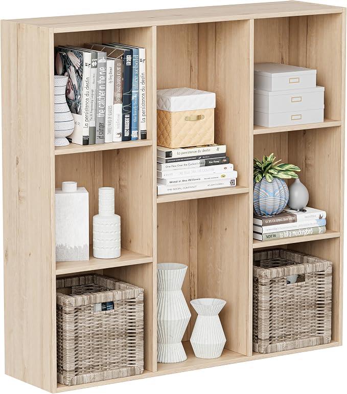 VDNEND Wooden Cube Storage Organizer with Closed Back Panel, 11in Cube Shelf Opening, Bookshelf, Display Shelf,Closet Cabinet for Home and Office (White Oak, 8-Cube 35.98L*9.45W*35.91H)
