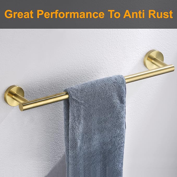 Nolimas Brushed Gold Bath Hand Towel Bar Single Bars Towel Rack Rod Classic Wall Mounted Stainless Steel Bathroom Towel Bar Toilet Kitchen Towel Shelf Single Layer,24inch