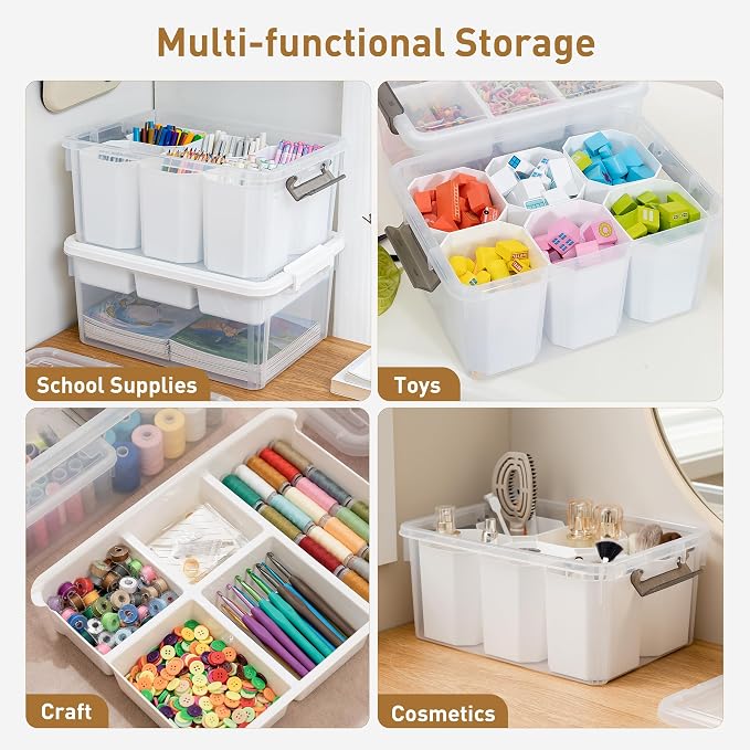 Citylife 17 QT Plastic Storage Bins Clear Storage Box with Lids Multipurpose Stackable Storage Containers for Organizing Tool, Craft, Crayon, 4 Packs