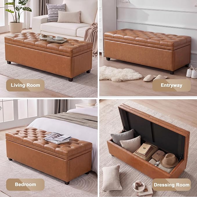 Mangodan 50 Inch Large Storage Ottoman, Tufted Ottoman with Storage | End of Bed Ottomans for Living Room, Bedroom, Modern Entryway Benchs