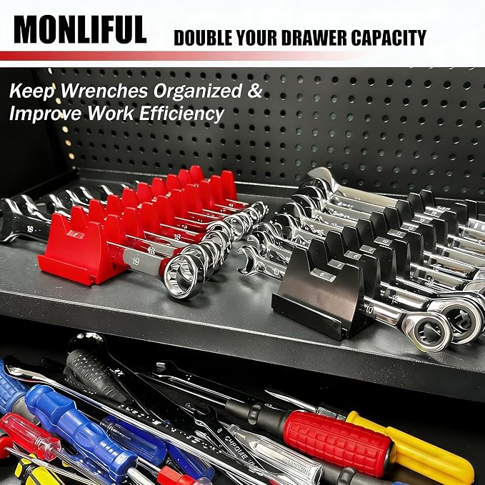 48 pcs Magnetic Modular Wrench Organizer Wrench Holder - Wrenchs Tool Organizers for Tool Drawer Storage, Wrenchs Rack with Metric SAE Labels, Tool Storage Set Holder Festival for Mechanics