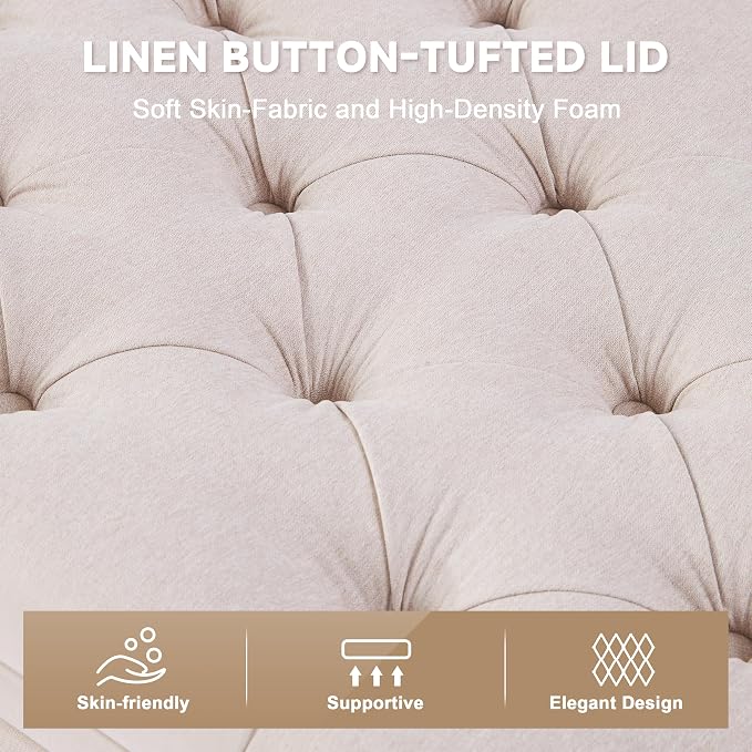 Mangodan 50 Inch Large Storage Ottoman, Tufted Ottoman with Storage | End of Bed Ottomans for Living Room, Bedroom, Modern Entryway Benchs