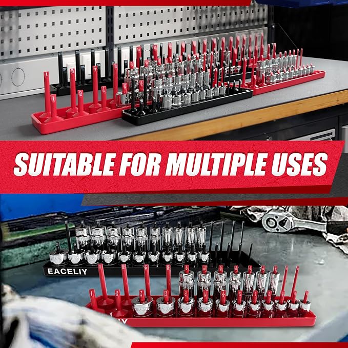 EACELIY Socket Organizer Tray Set,1/2", 1/4" and 3/8" SAE & Metric Deep & Shallow Socket Holder Kit, Deep and Shallow Socket Holders for Toolboxes(sockets not included) 丨8PCS
