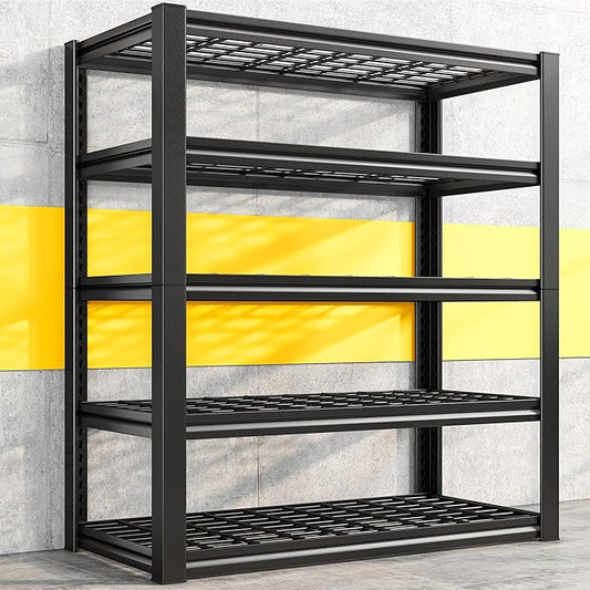REIBII 72" H Garage Shelving 3200 LBS Capacity Adjustable Storage Shelves | Ventilation Mesh Panel, Heavy Duty Commercial Use, Metal Shelving for Basements, Pantries, Warehouses, 36" W x 16" D x 72" H