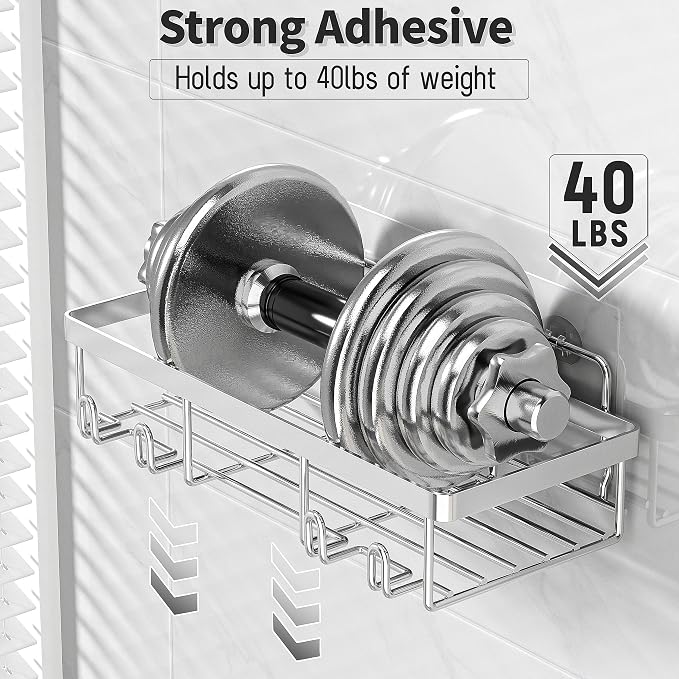 Liuoud 5 Pack Shower Caddy Organizer Rack Shelf for Inside Shower, Self Adhesive Bathroom Wall Storage Basket Rustproof Stainless Steel Large Capacity Shampoo Holder, Silver