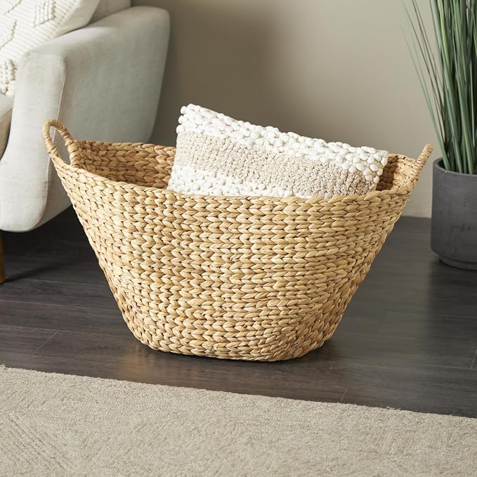 Deco 79 Seagrass Handmade Decorative and Functional Storage Basket Woven Basket Organizer with Ring Handles, Basket for Storage 31" x 19" x 19", Brown