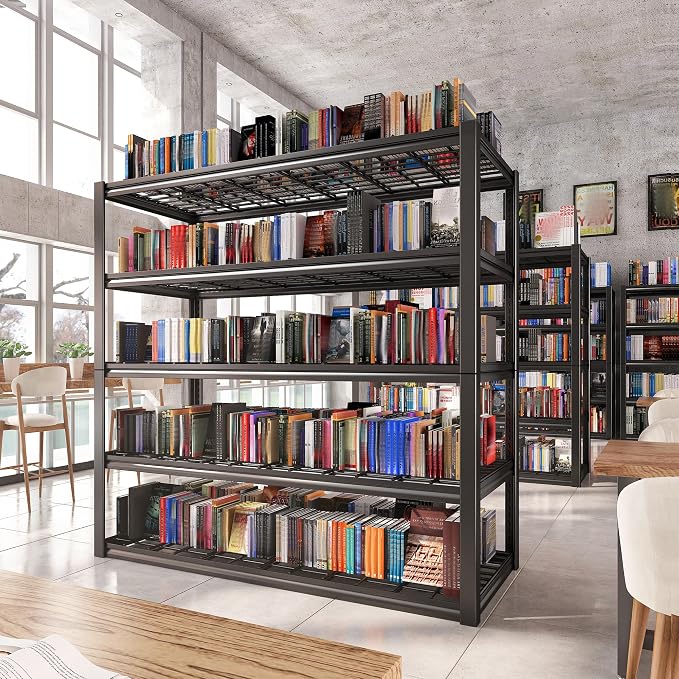 REIBII 48.2''W Garage Shelving Heavy Duty, Adjustable Shelves for Basement | 3000LBS Storage Shelves,Reinforcing Ribs Wire Mesh,5-Tier Shelf for Pantry Warehouse Supermarket,48.2"W x 24.2"D x 72.2"H