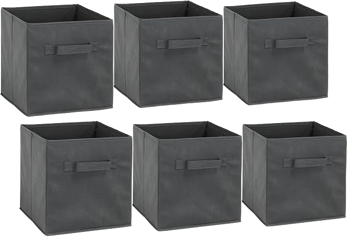 Simple Houseware 11-Inch Foldable Cube Storage Bins, Dark Gray, 6-Pack | Lightweight & Durable Structure Fabric Cubes Organizer for Closet or Shelves