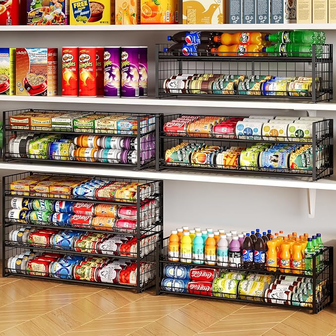 2-Pack Extra-Long Stackable Can Organizer for Pantry Shelf Storage,Can Rack for Kitchen Cupboard Storage, Sturdy Standing Can Holder for Canned Food Goods Soda up to 90, 2 Tier, Black Can Dispenser | Can Rack for Kitchen Cupboard, Sturdy Standing Can H...