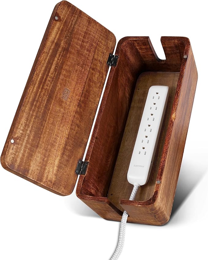 Mango Cable Management Box - Rustic Design (Natural, Large) | Mango Wood, Cable Organizer, Rustic Style, Modern Design, Desktop Storage