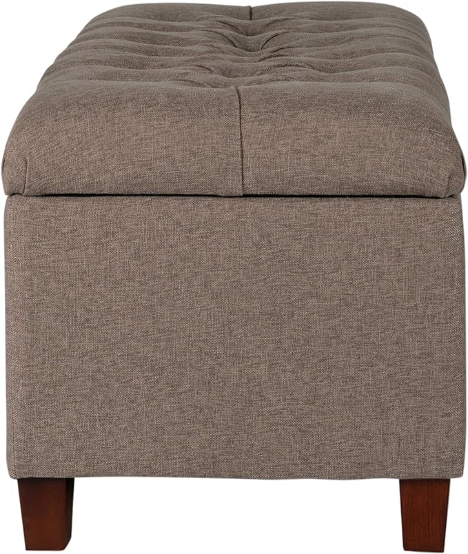 Homepop Home Decor | Tufted Ainsley Button Storage Ottoman Bench with Hinged Lid | Ottoman Bench with Storage for Living Room & Bedroom, Brown 18x40x18 inches