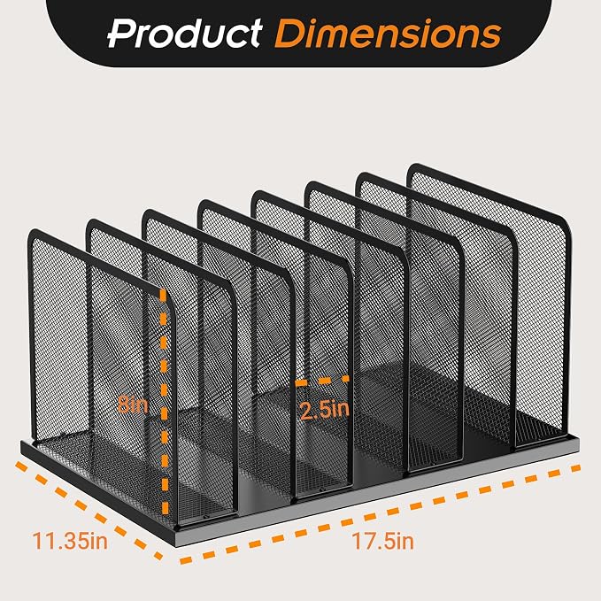 Kuntine.B 7-Section Upright Desk File Organizer Black 2 Pack | Vertical, Mesh, Metal, Assembly, Stability, Sturdiness, Organization, Standing