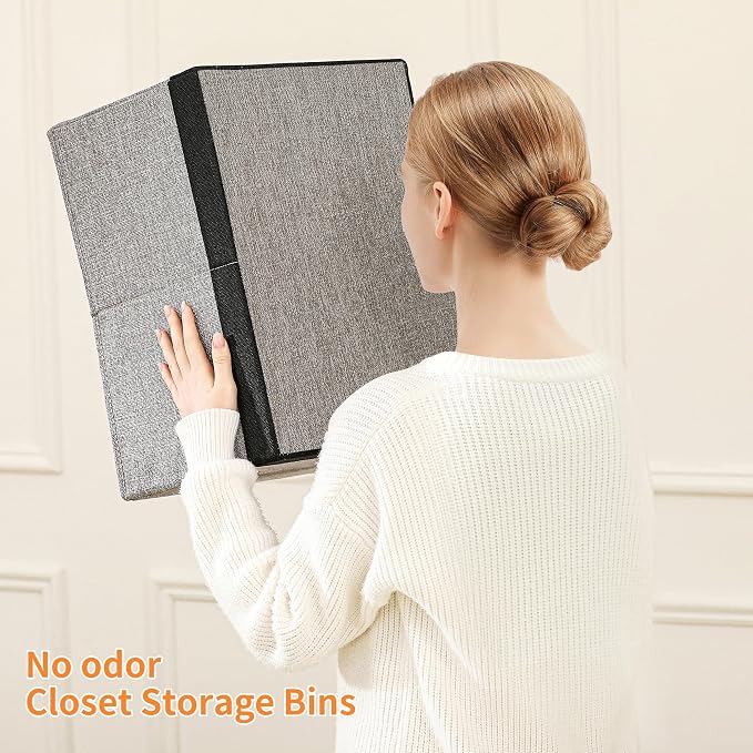 Linen Folding Storage Bins, 3 Pack Large Storage Baskets, Washable, Clothing Storage Bins with Handle, Closet Organizer for Storage Sweater,Sheets (gray black, 18½"x11 x8½)