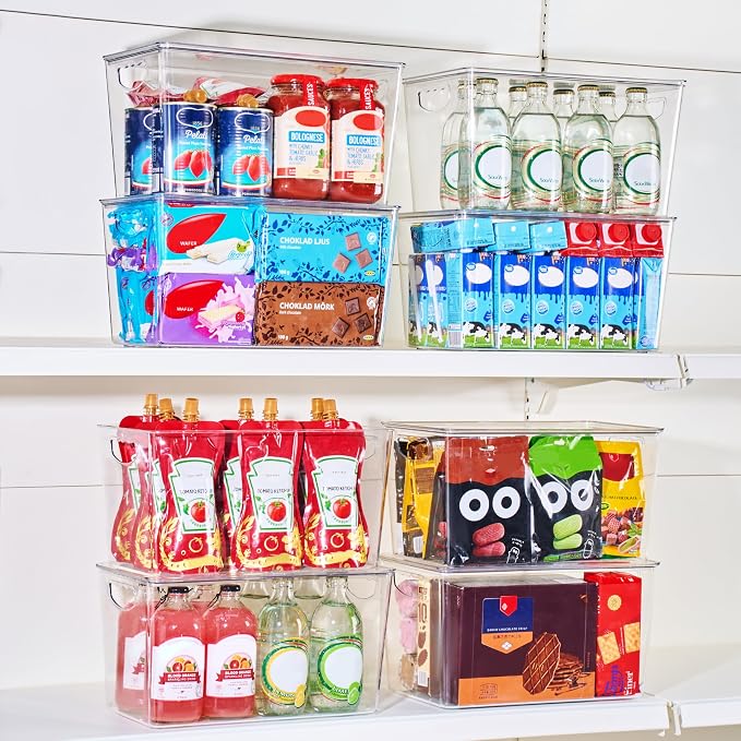 theaoo XLarge Clear Storage Bins with Lids, Stackable Containers, 8 Pack | Pantry Organization And Storage For Kitchen, Fridge, Garage And Cabinets. Clear Design Keeps Items Organized