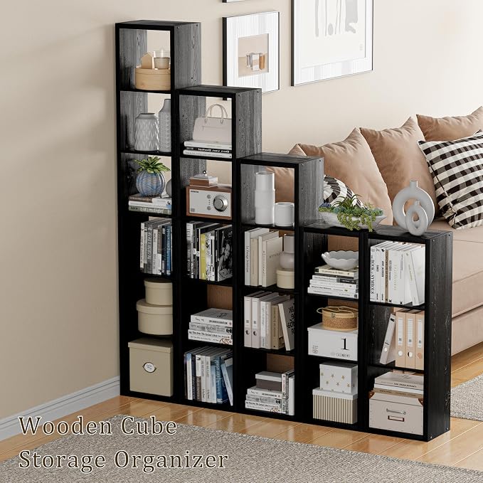 VDNEND Cube Storage Organizer Bookcase, 3 Tier Decorative 11 inch Open Back Cubical Shelf with Thickened Border, Display Bookshelf for Living Room, Home Office, Sturdy Room (Black, 3 Cube)
