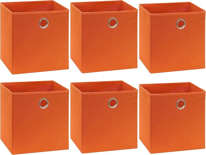Simple Houseware 11-Inch Foldable Cube Storage Bins with Handles, Orange | 6-Pack Lightweight & Durable Structure Fabric Cubes Organizer for Closet or Shelves