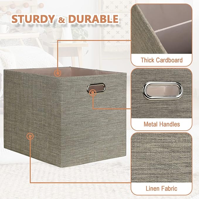 Posprica 13x15x13 Storage Cube Bins, Foldable Collapsible Storage Bins Boxes, Fabric Decorative Storage Baskets Organizer for IKEA Kallax, Shelves, Closet, Clothes,, Set of 4-Coffee