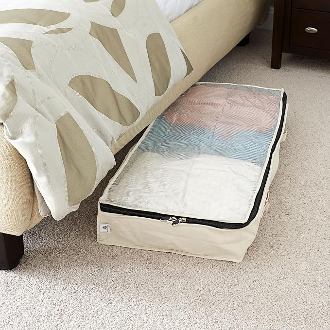 Household Essentials Cedarline Under Bed Storage Bag with Heavy‑Duty Cotton Canvas and Durable 3‑Sided Zipper, Natural Finish