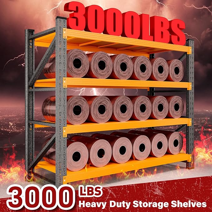 48" Wide Heavy Duty Garage Shelving Units,3000LBS Deep Storage Shelves,Orange Metal Garage Shelves,Large Storage Rack,Steel Shelf,Industrial Shelving for Shop,Warehouse,Basement,48" W x 24" D x 70" H