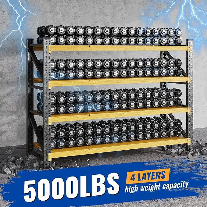 BYNSOE 60" W Storage Shelves 5000lbs Garage Metal Shelving Heavy Duty Garage Shelves Adjustable Storage Shelves for Industrial, Factory, (Black Yellow, 60" W X 24" D X 70" H)