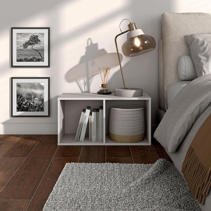 Homes: Inside + Out Apexa 2-Cube Storage Organizer Shelves, Stackable Wood Bookcase Fits Cubby Bins for Organization, Dorm Teen Room Decor & Home Office, Taupe Grey