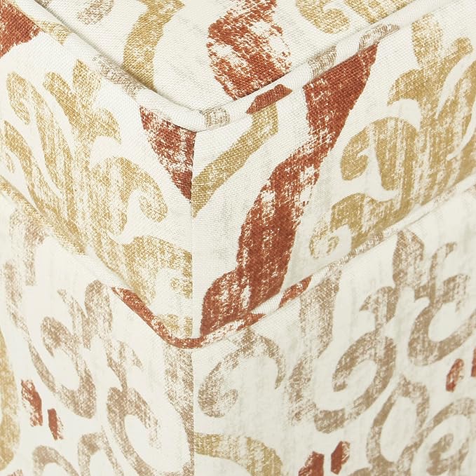 Spatial Order 22" Square Ottoman - Burnt Orange and Cream Medallion