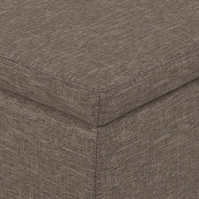 SIMPLIHOME Avalon Storage Ottoman Bench - 48" Wide x 16" High Upholstered Linen Look Fabric Rectangular Lift-Top Ottoman in Fawn Brown, Contemporary Bench for Living Room with High-Density Foam