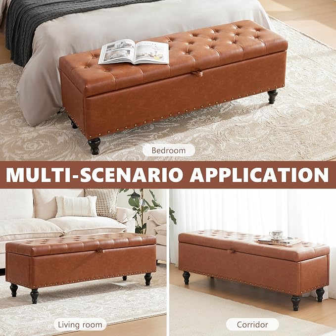 Mangodan 43 Inch Storage Ottoman, Tufted Ottoman with Storage | End of Bed Ottomans for Living Room, Bedroom, Modern Entryway Benchs