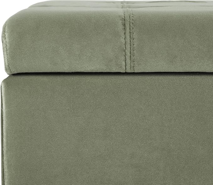Upholstered Storage Ottoman Bench, End of Bed Bench with Storage Chest, Foldable Foot Rest with Legs for Living Room, Bedroom, Entryway, Dark Gray (Pale Green)