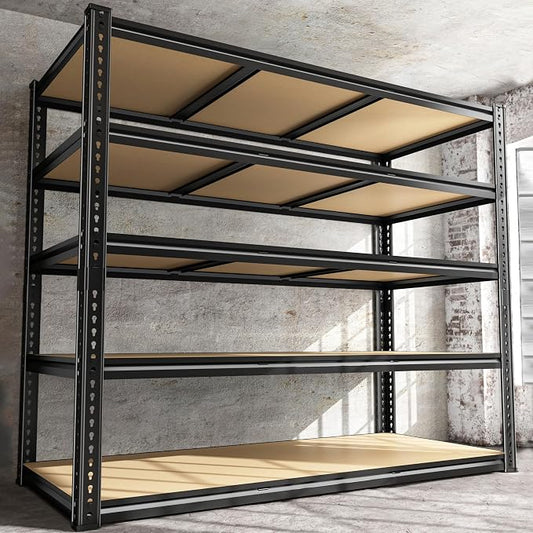48" W Garage Shelving Heavy Duty 3080LBS Garage Storage Shelving, 5 Tier Adjustable Metal Shelving Unit Utility Rack Shelf for Warehouse, Pantry, Closet, Kitchen 72" H x 48" W x 24" D,Industrial，Black