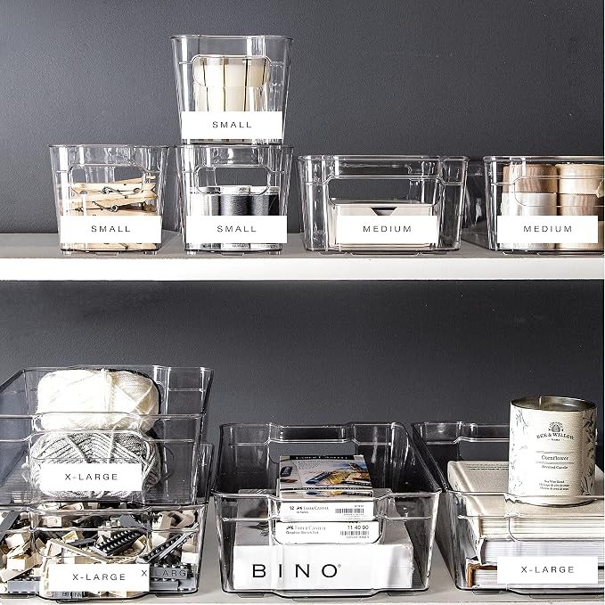 BINO | Stackable Storage Bins, X-Large - 2 Pack | THE STACKER COLLECTION | Clear Plastic | Built-In Handle | BPA-Free | Containers for Organizing Kitchen Pantry | Multi-Use Organizer