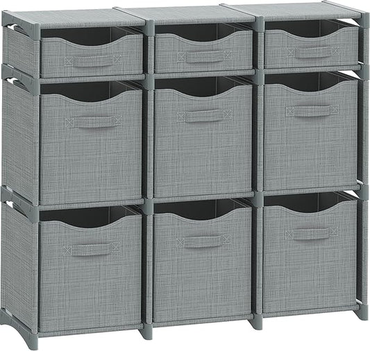Cube Storage Organizer with Storage Bins Included - The Perfect Closet Organizers and Storage Solution. Includes 9 Storage Cubes, Great For Toy Storage, Closet Storage, Clothes Storage (Grey)