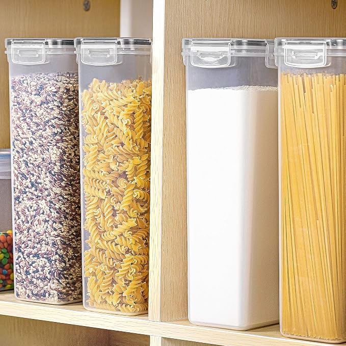 Vtopmart Airtight Food Storage Containers, 4 Pack, 2.8L, Black | Airtight BPA-Free Containers, Pasta Flour & Sugar Storage, Food Preservation, Lidded Canisters, Organized Pantry Storage