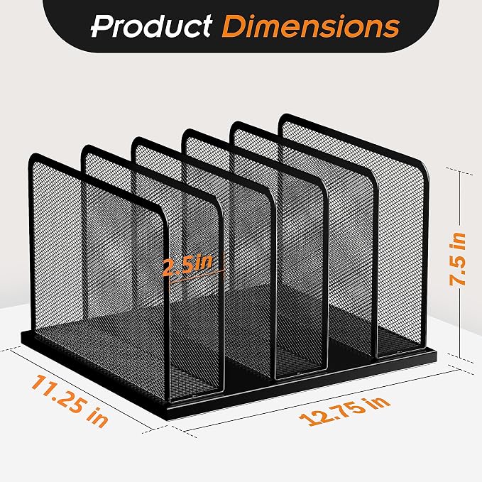 Kuntine.B Desk File Organizer Upright Mesh Desktop Organizer File Sorter Office Organization File Holder for Home, Office & Classroom (Black, 1 Pack 5-Section)