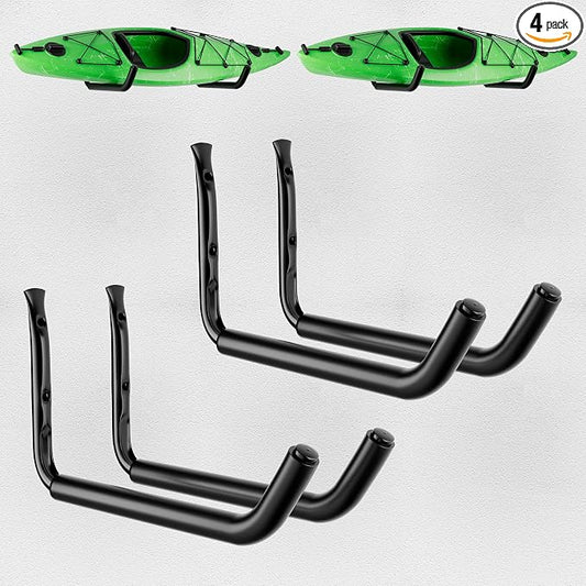 4 Pack Kayak Wall Mount Rack, 120 LBS Garage Hooks | Heavy Duty 120 LBS Capacity, 15-Inch Wide Utility Hangers,Thickened EVA Foam Padding,High-Strength Alloy Steel