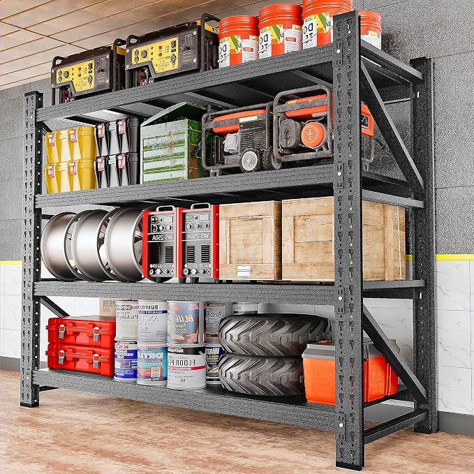 Set of 2 48" Wide Heavy Duty Garage Shelving Units,3000LBS 24 Deep Storage Shelves,Metal Garage Shelves,Large Storage Rack,Steel Shelf,Industrial Shelving for Shop,Warehouse,48" W x 24" D x 70" H