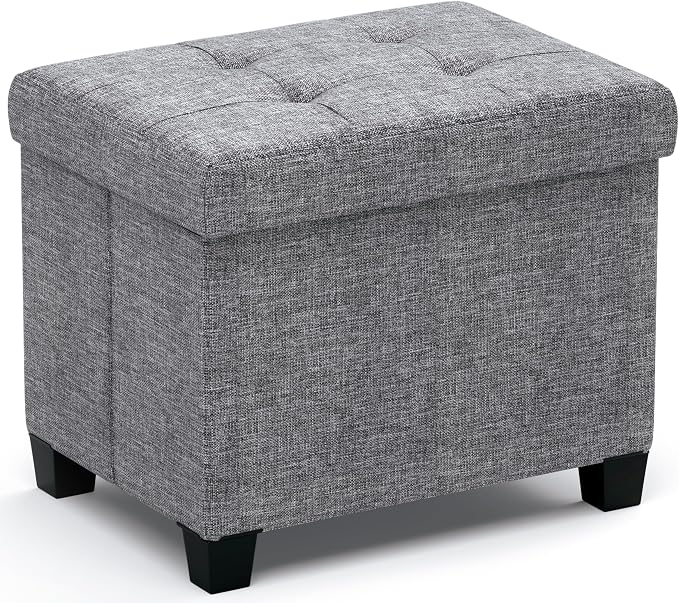 Ornavo Home Small Rectangle Storage Ottoman with Legs, 12x16x12, Gray | Foot Rest Stool Seat; Holds Up to 600 lbs; Ideal for Living Room, Bedroom, Home Office or Dorm
