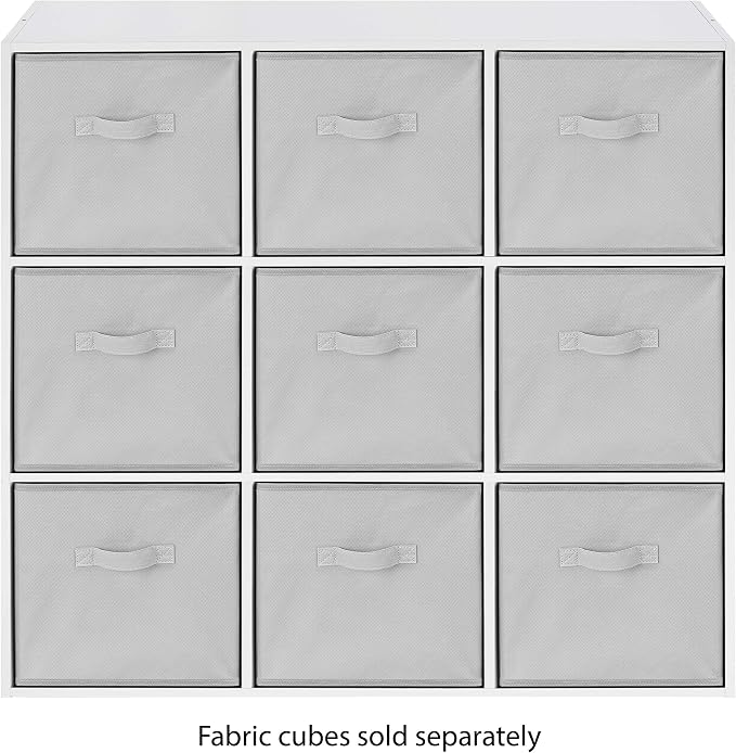 Whitmor 9 Cube Bookcase, 3 Tier Stackable MDF Bookself, Open Storage Display Organizer, Storage Cabinet for Living Room, Bedroom, Home, Office, 35.5" L x 11.7" W x 35.5" H, White