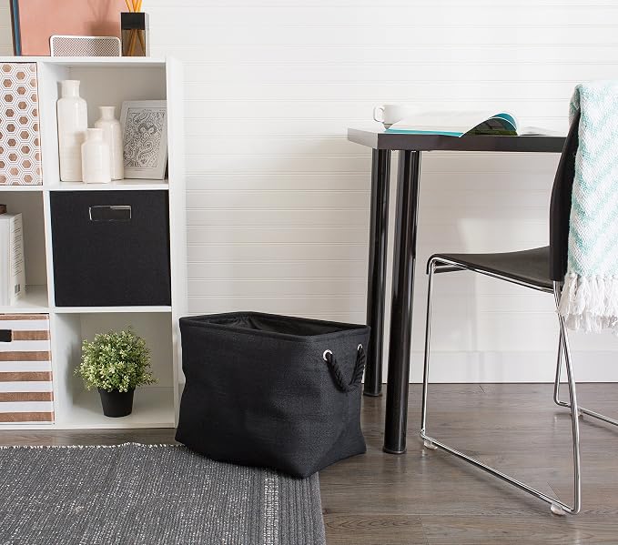 DII, Collapsible Variegated Polyester Storage Bin with Cotton Handles Small Black