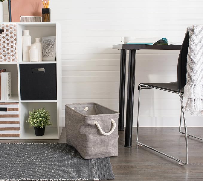DII, Collapsible Variegated Polyester Storage Bin with Cotton Handles Small Gray