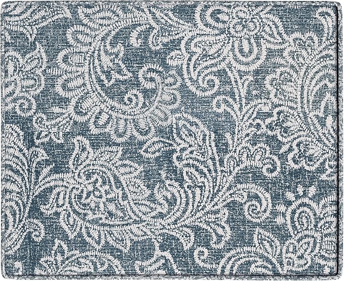 Spatial Order 22" Dinah Collection Storage Ottoman - Blue Denim Jacobean Print