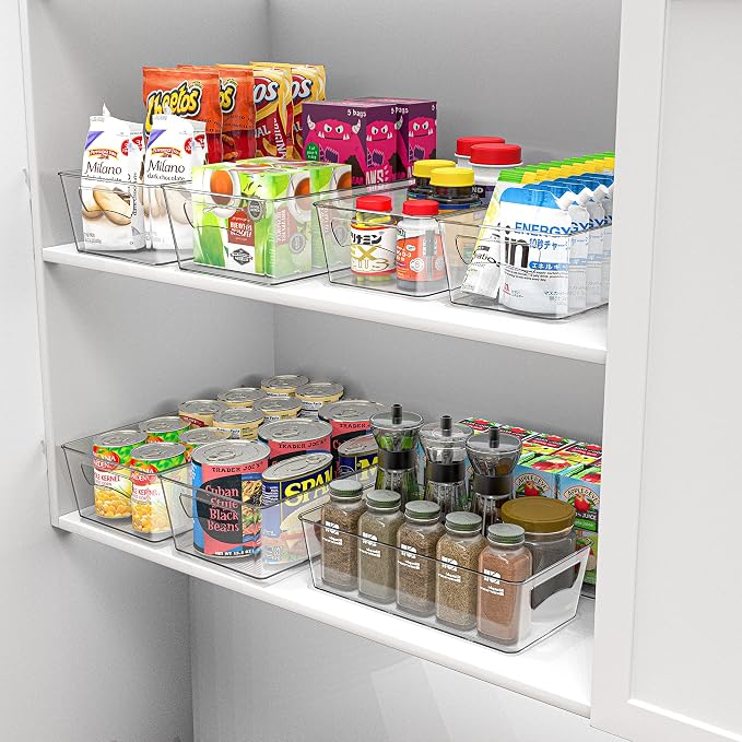 Simple Houseware Pantry Bins Storage Organizer, 8 Packs, (4M/4L) | Large 14 x 7 x 3.75 in. | Medium 12 x 6.2 x 3.4 in.